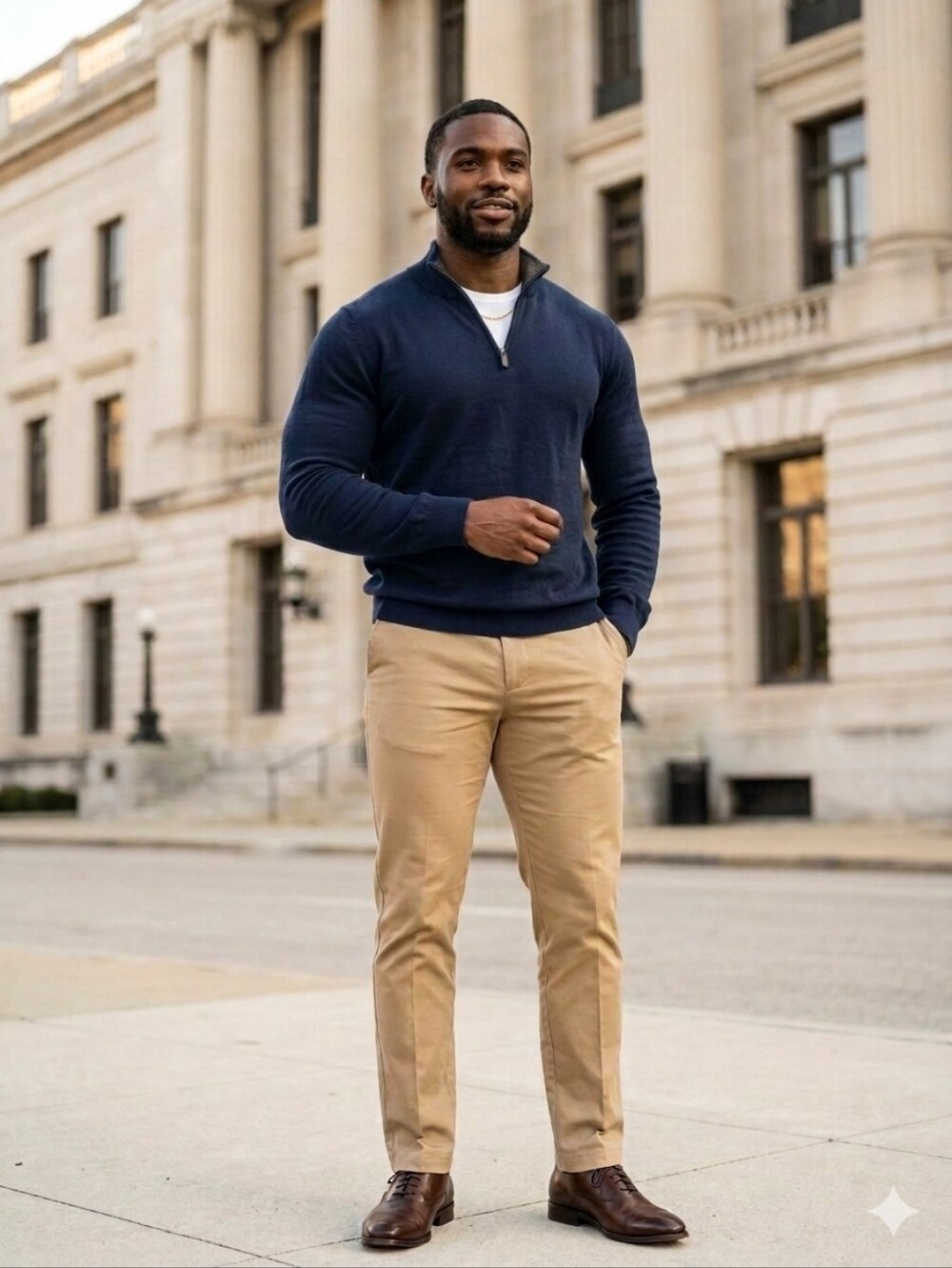 Redmond Men's Large Size Navy Qtr Zip-Up Sweater